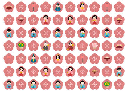 Vector illustration of Hinamatsuri. Hinamatsuri is a Japanese Girlsâ Day or Dollâs Festival. Floral background pattern.のイラスト素材