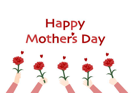 Vector illustration of Mother's Day. Hands holding carnation. Greeting card, icon.のイラスト素材