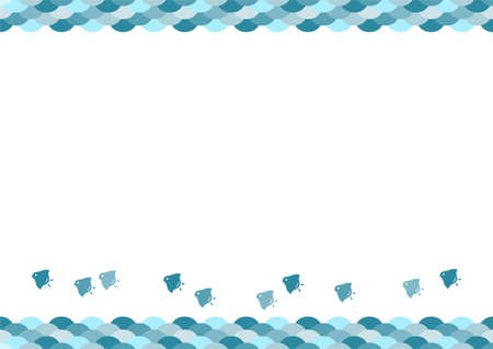 Birds and wave. Japanese traditional pattern. Frame design. Vector illustration.のイラスト素材