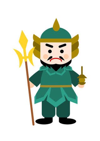 Illustration of Bishamonten. One of the Seven Lucky Gods in Japan. 
Vector illustration.のイラスト素材