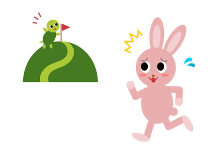 Vector Illustration of the hare and the tortoise. Fairy fable tale characters. Rabbit and turtle racing.のイラスト素材