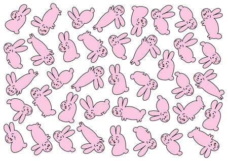 Cute rabbit pattern. Vector illustration. Pink rabbit on white background.のイラスト素材