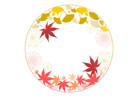 Illustration of autumn leaves. Maple and ginkgo leaves. Circular frame design. Vector illustration.のイラスト素材