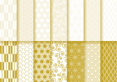 Japanese traditional pattern. Various seamless patterns. A set of gold and light gold. Vector illustration.のイラスト素材