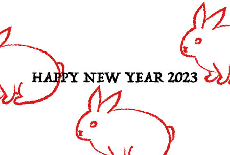 2023 New Year's card. Rabbit pattern with red lines. White background. Vector illustration.のイラスト素材