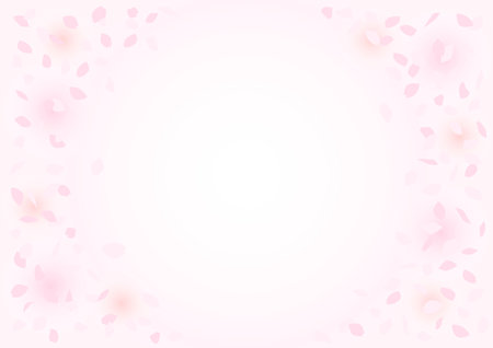 Cherry blossom pattern. Frame design of falling petals. Vector illustration. Pale pink background.のイラスト素材