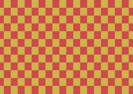 East Asian seamless traditional pattern. Red and gold plaid. Vector illustration.