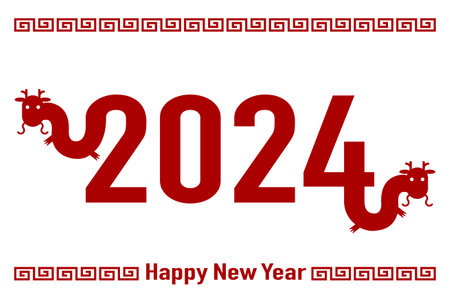 2024 New Year's card. Year of the Dragon. Red dragon and numbers design.Vector illustration.