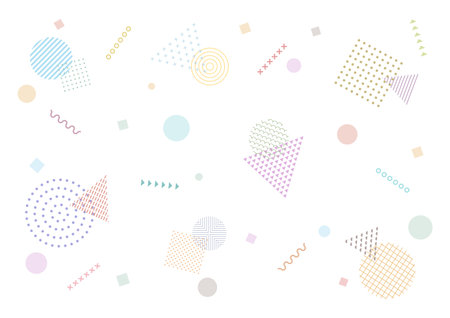 Abstract geometric pattern. Polka dots, stripes, plaid, etc. Colorful retro background vector illustration. white background.のイラスト素材