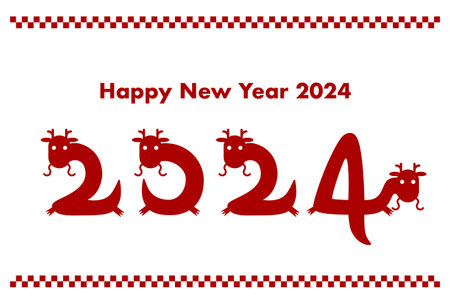 2024 New Year's card illustration. Year of the Dragon. Dragons in the form of 2024 numbers. Vector...