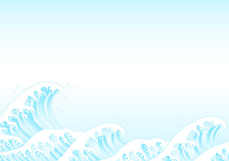 Vector illustration of Japanese traditional wave. Cool light blue frame design. Gradient background.のイラスト素材