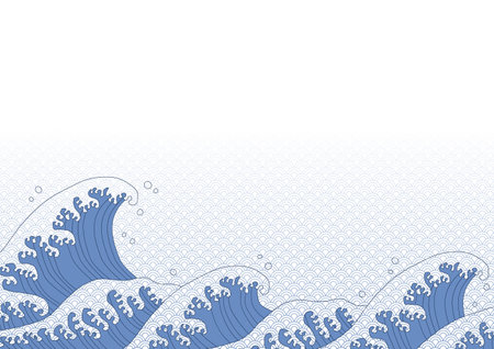 Vector illustration of Japanese traditional wave and pattern. Gradient background. Background design.のイラスト素材