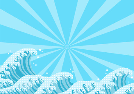 Vector illustration of traditional Japanese waves. Polka dot wave and radial background. Frame and background design.のイラスト素材