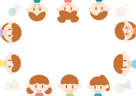 Illustration of smiling children. Cute kids frame. Blank for text space in the middle. Vector illustration.のイラスト素材