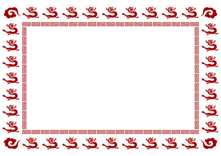 Frame design with a red dragon pattern on a white background. Vector illustration. Simple design.のイラスト素材