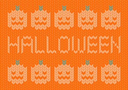 Vector illustration of Halloween. Pumpkin ghost yarn mesh pattern. Colorful background illustration.のイラスト素材