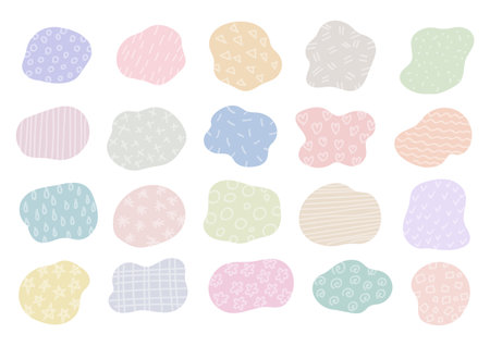 Set of cute abstract hand-drawn pattern. Colorful fluid Shapes. Vector illustration. White background.のイラスト素材