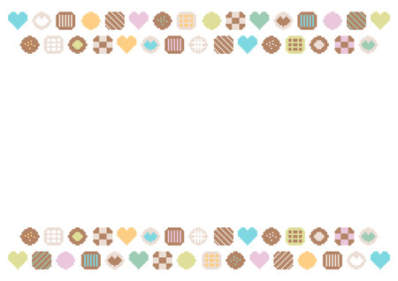 Pixel art sweets pattern. Vector illustration. Background frame design. The middle margin is text space.のイラスト素材