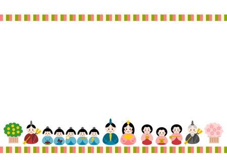 Vector illustration of Hinamatsuri. Cute frame design. Hinamatsuri is a Japanese Girlsâ Day or Dollâs Festival. It's also called Peach festival.のイラスト素材