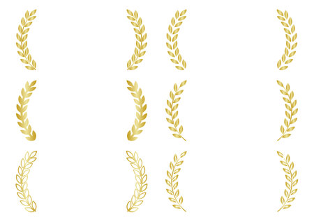 Gold laurel leaf decorative frame design set. Vector illustration. The blank space in the middle is text space.のイラスト素材