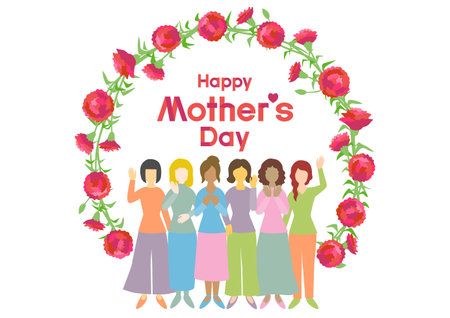 Vector illustration for Mother's Day. Red carnations and women. For greeting cards, banners and wallpapers.のイラスト素材