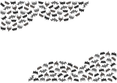 Halloween bat pattern frame design. Vector illustration. Black and gray pattern on white background. The blank space in the middle is for text.のイラスト素材