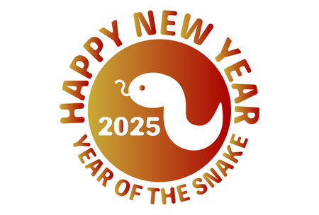 2025 New Year's card. Red and gold gradient circular simple design. Vector illustration. Year of the snake. White background.のイラスト素材