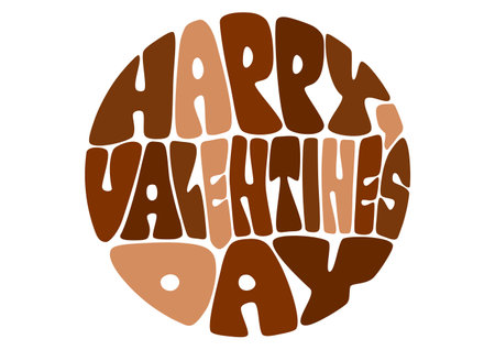 Valentine's day circulargraphy typography. Vector illustration. Chocolate colored retro pop design. White background.のイラスト素材