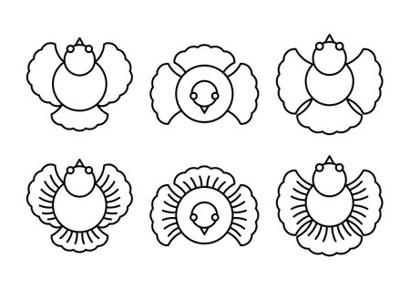 Traditional Japanese pattern with sparrow motif. Vector illustration. Black line icons set. Whiteのイラスト素材