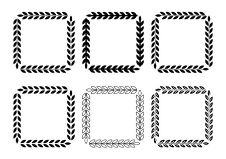 Black laurel leaf decorative frame design set. Vector illustration. The blank space in the middle is text space.のイラスト素材