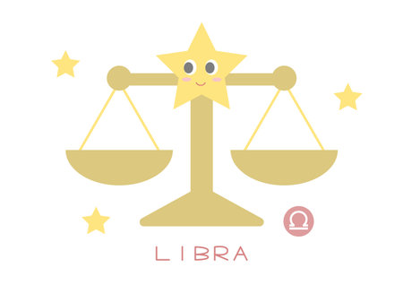 Cute Libra vector illustration. Scales and star pattern. Simple design. White background.
