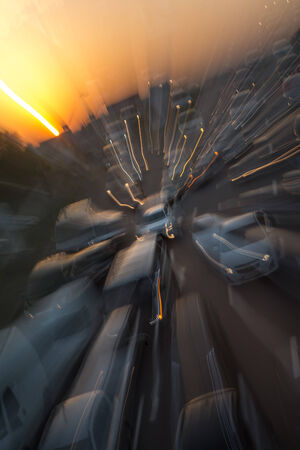 Abstract Speed Sunset Cars at Highway. Motion Blur