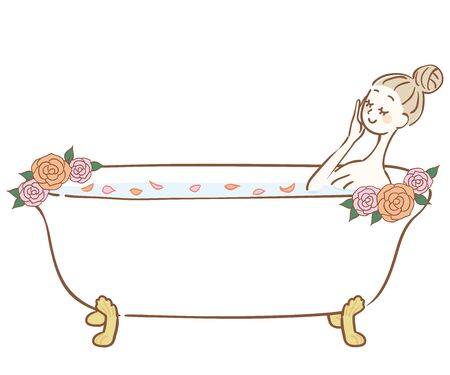 Woman bathing in a bath with rose petalsのイラスト素材