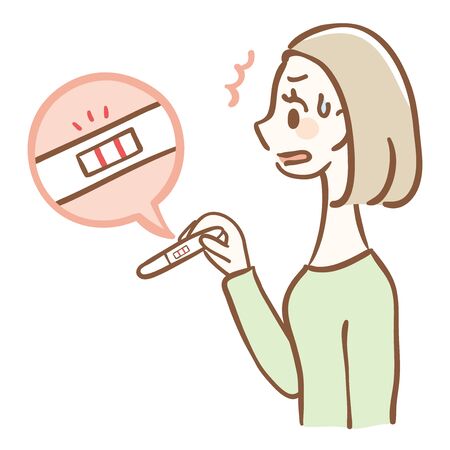 Illustration of a shocked woman diagnosed with a positive pregnancy test. (She didn't want to get pregnant)のイラスト素材