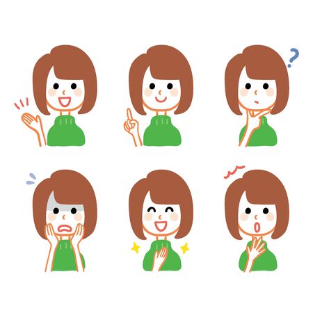 Female facial expression illustration variationのイラスト素材