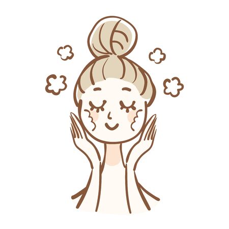 A woman who is doing skin care.She is using lotion.のイラスト素材