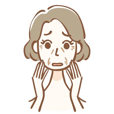 Middle aged woman suffering from skin agingのイラスト素材