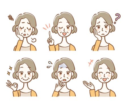 Middle-aged woman facial expression illustration variationのイラスト素材