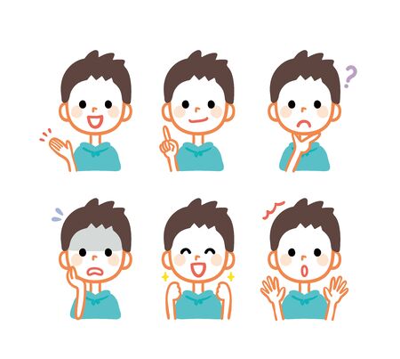 Illustration of variations of boys facial expressionsのイラスト素材