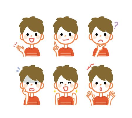 Illustration of variations of boys facial expressionsのイラスト素材
