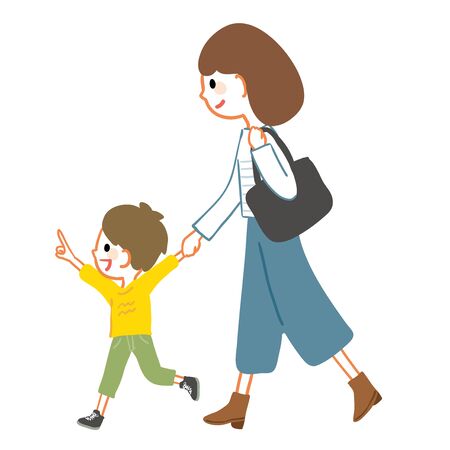 Mother walking hand in hand with childのイラスト素材