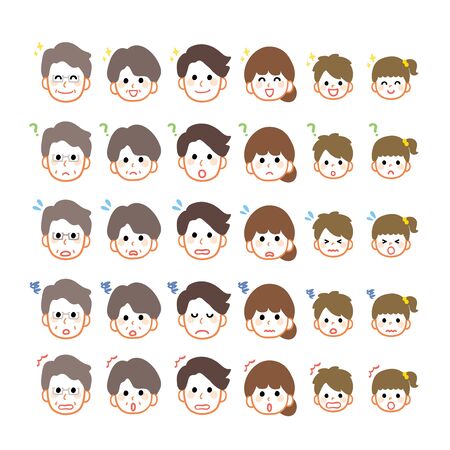 Three generation family facial expression variationsのイラスト素材