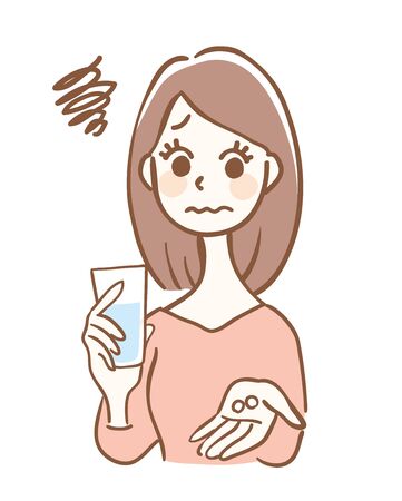 Illustration of a woman who is not good at tabletsのイラスト素材