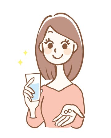 Illustration of a woman taking medicineのイラスト素材