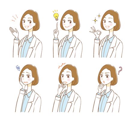 Illustration set of woman in white coatのイラスト素材
