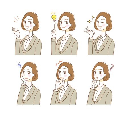 Business woman facial expression illustration setのイラスト素材