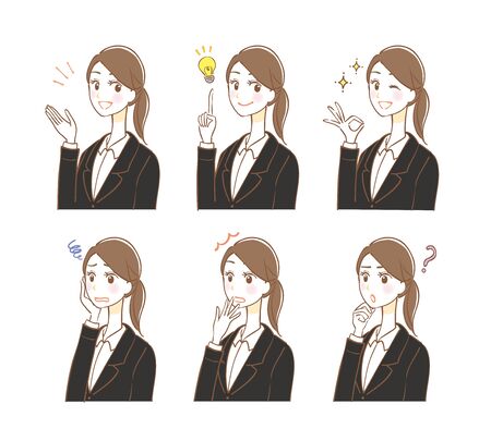 Business woman facial expression illustration setのイラスト素材