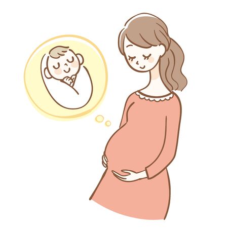 Illustration of a pregnant woman looking forward to a babyのイラスト素材