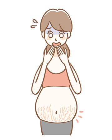 Pregnant woman suffering from pregnancy lineのイラスト素材