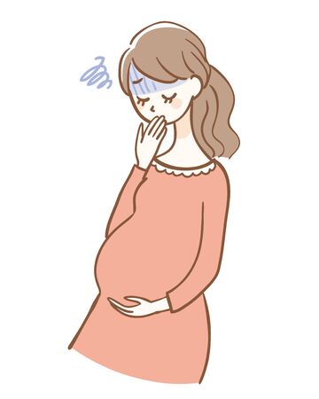 Pregnant woman suffering from morning sicknessのイラスト素材